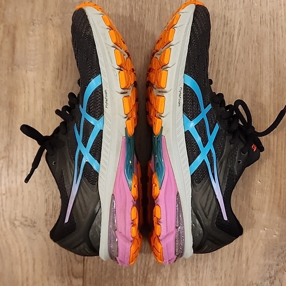 Asics Flytefoam Running Shoe Womens 7.5 Black Teal Training Trail Sneaker Hiking